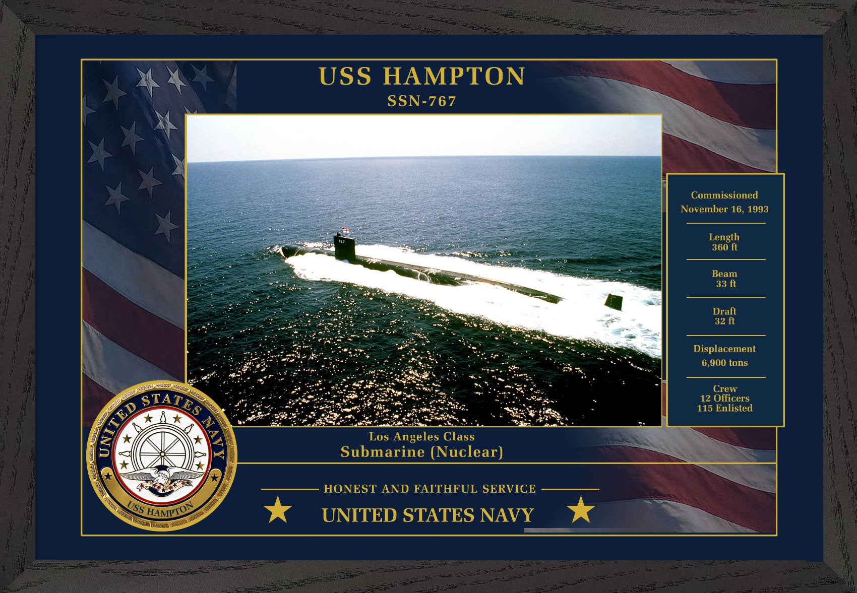 USS Hampton SSN-767 Framed Patriotic Photo