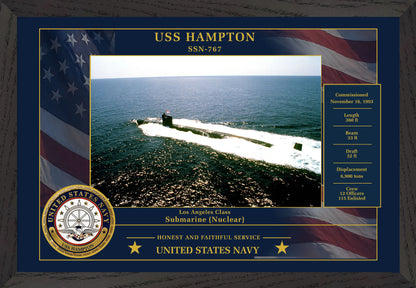 USS Hampton SSN-767 Framed Patriotic Photo