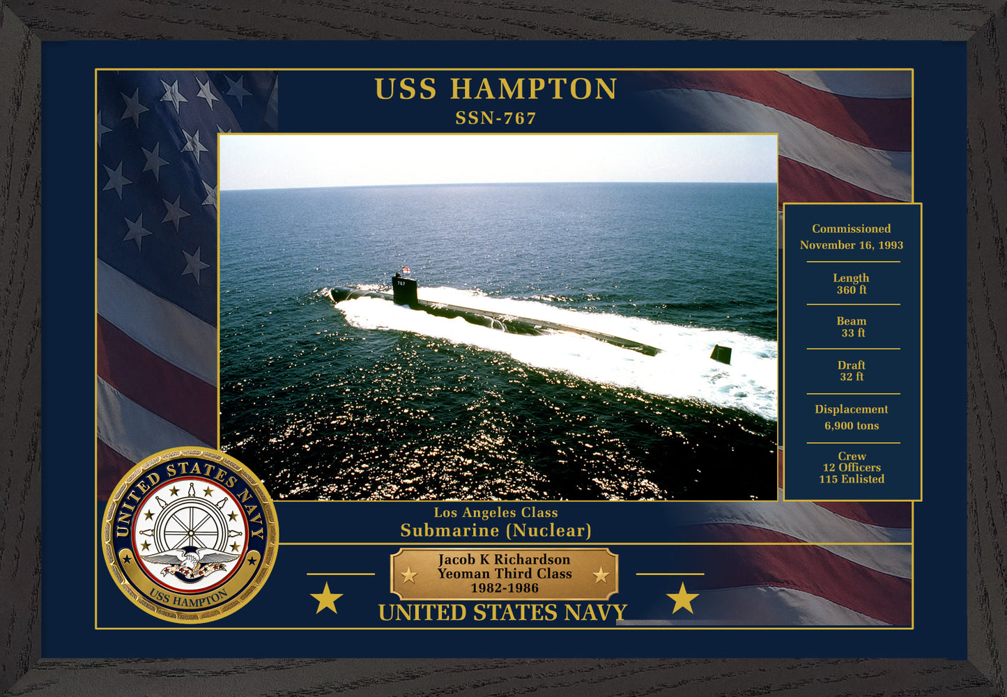 USS Hampton SSN-767 Framed Patriotic Photo