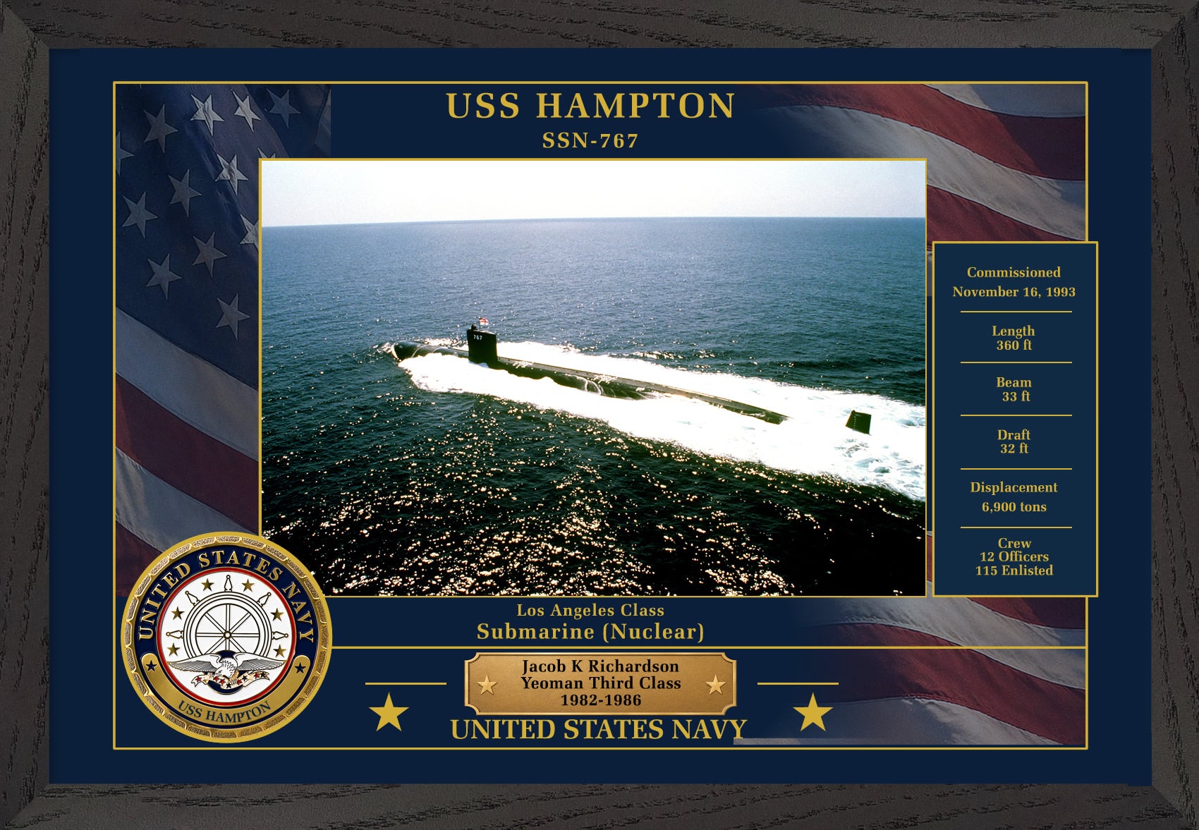 USS Hampton SSN-767 Framed Patriotic Photo