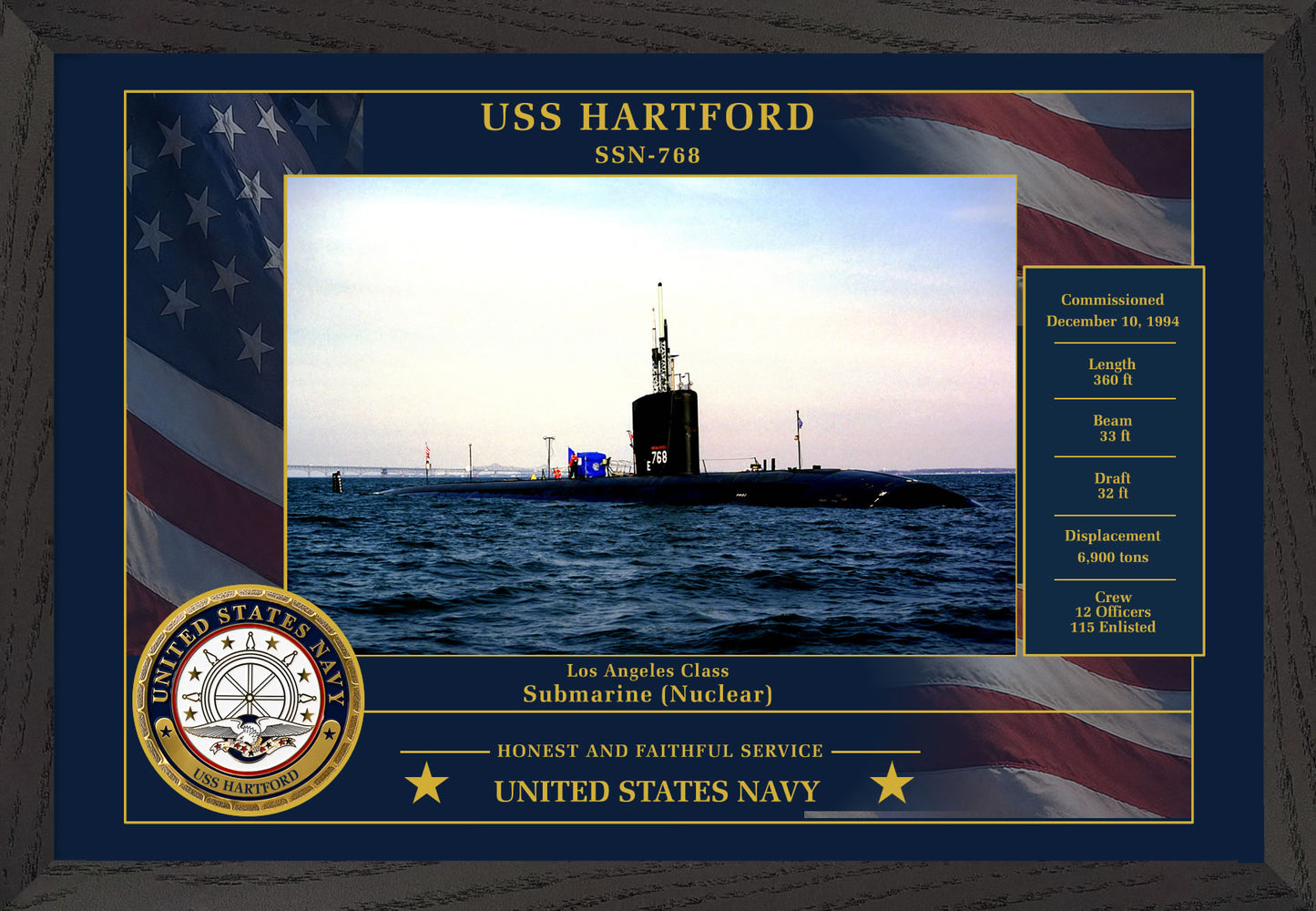 USS Hartford SSN-768 Framed Patriotic Photo