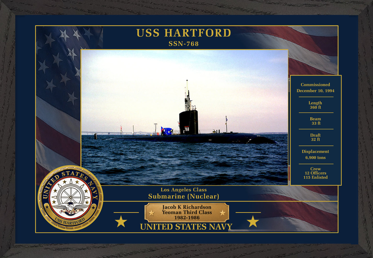 USS Hartford SSN-768 Framed Patriotic Photo