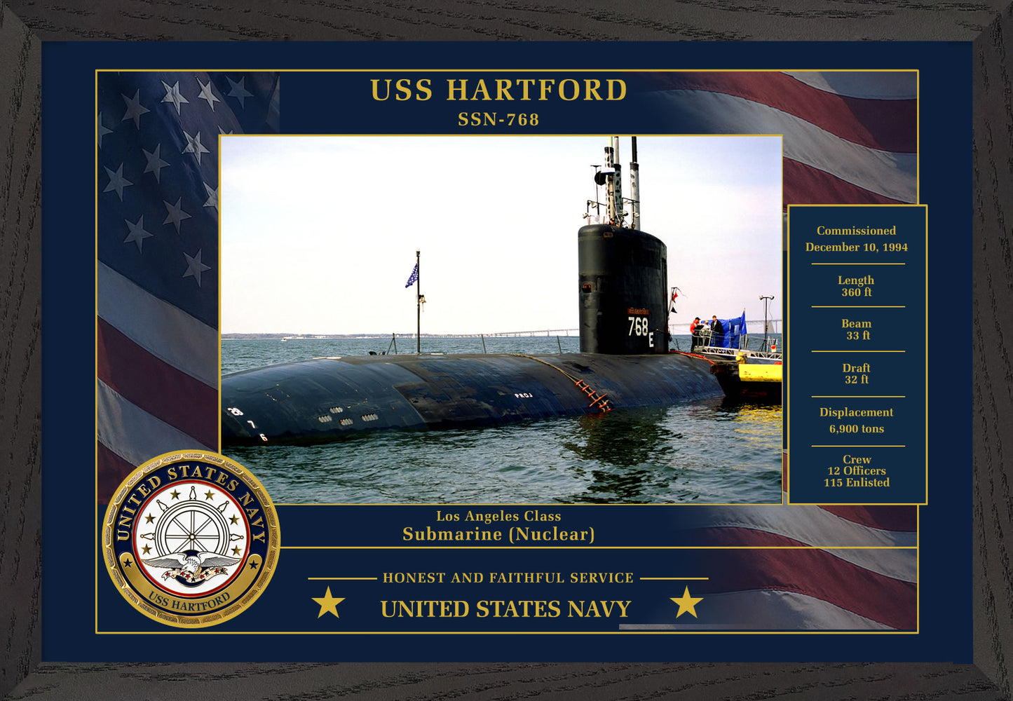 USS Hartford SSN-768 Framed Patriotic Photo