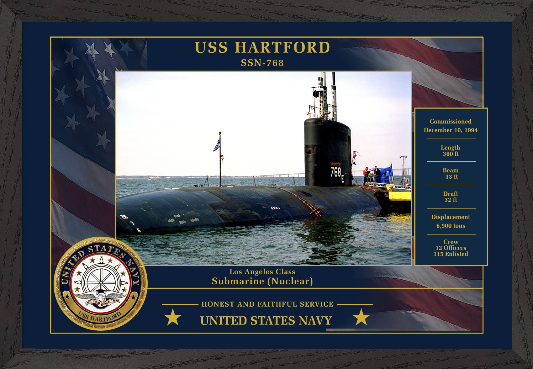 USS Hartford SSN-768 Framed Patriotic Photo