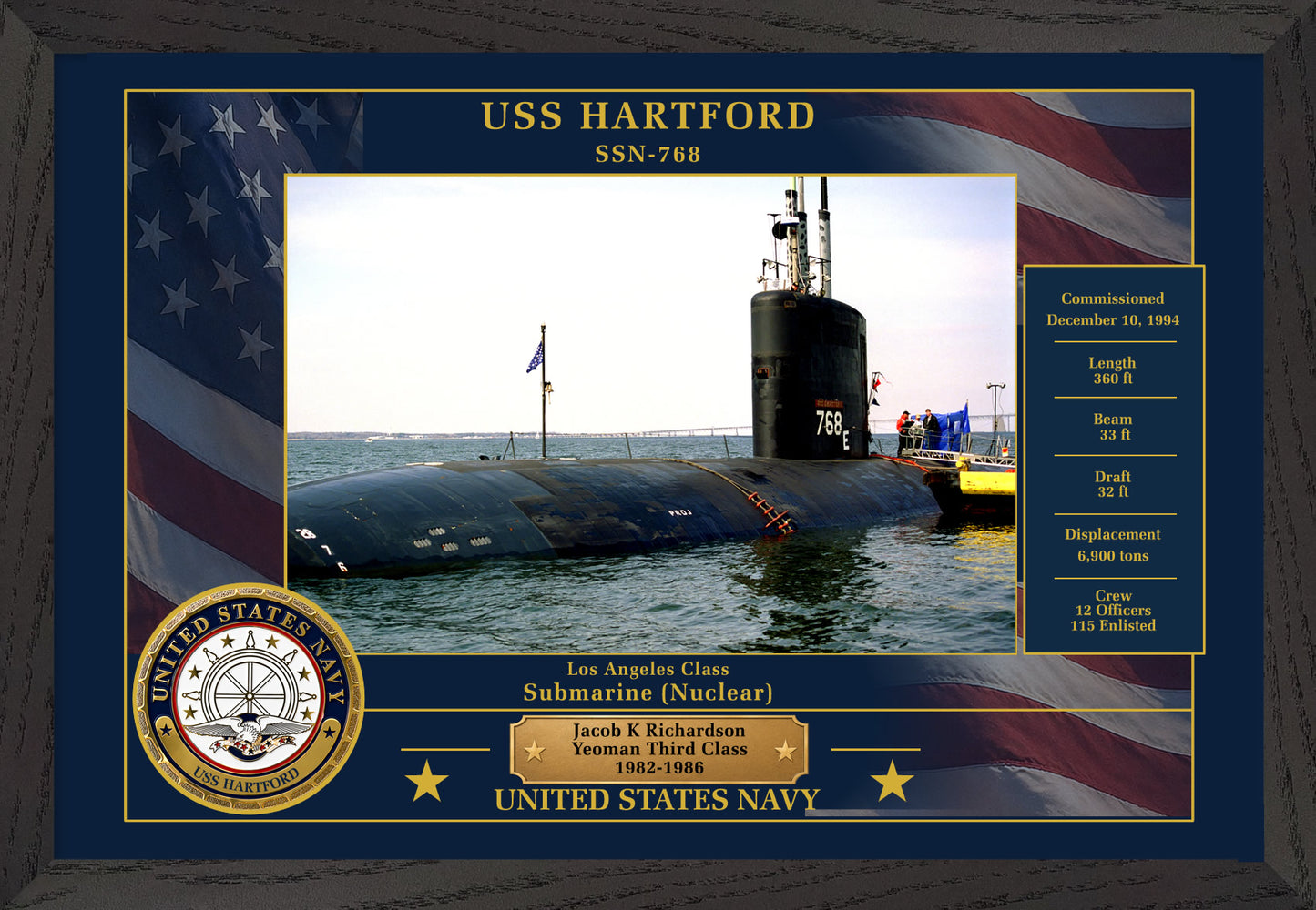 USS Hartford SSN-768 Framed Patriotic Photo