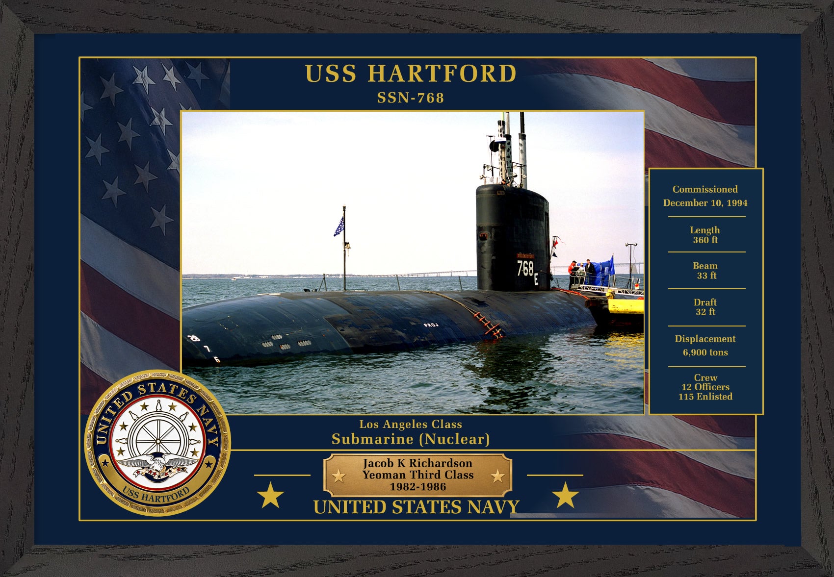 USS Hartford SSN-768 Framed Patriotic Photo