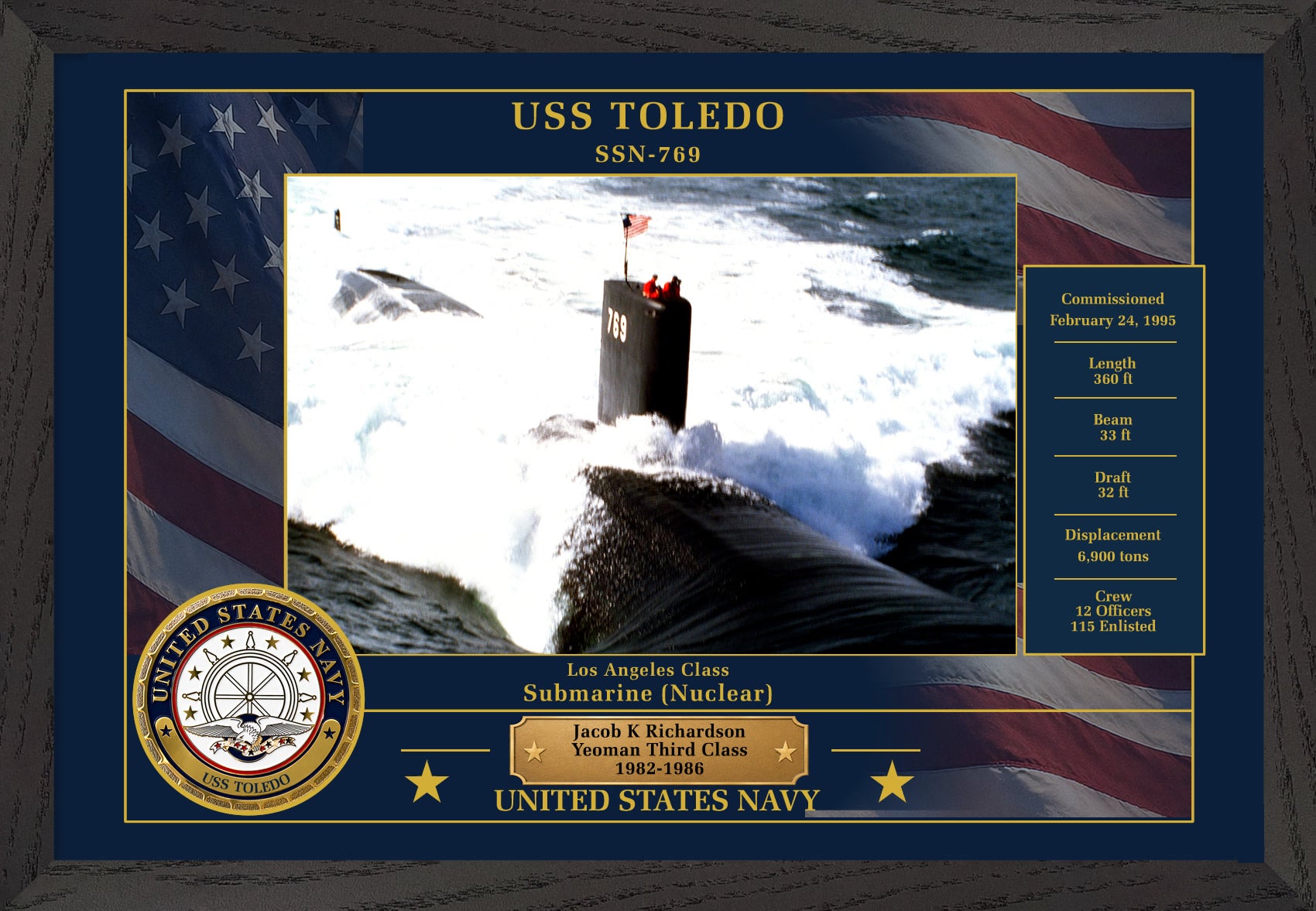 USS Toledo SSN-769 Framed Patriotic Photo