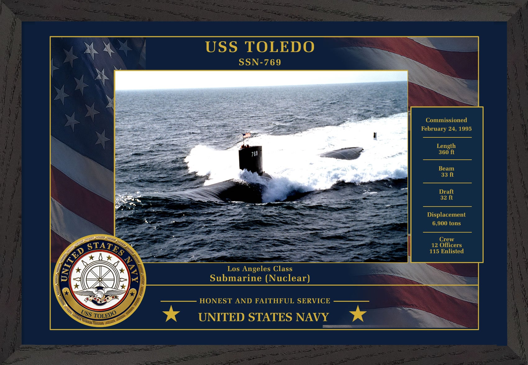 USS Toledo SSN-769 Framed Patriotic Photo