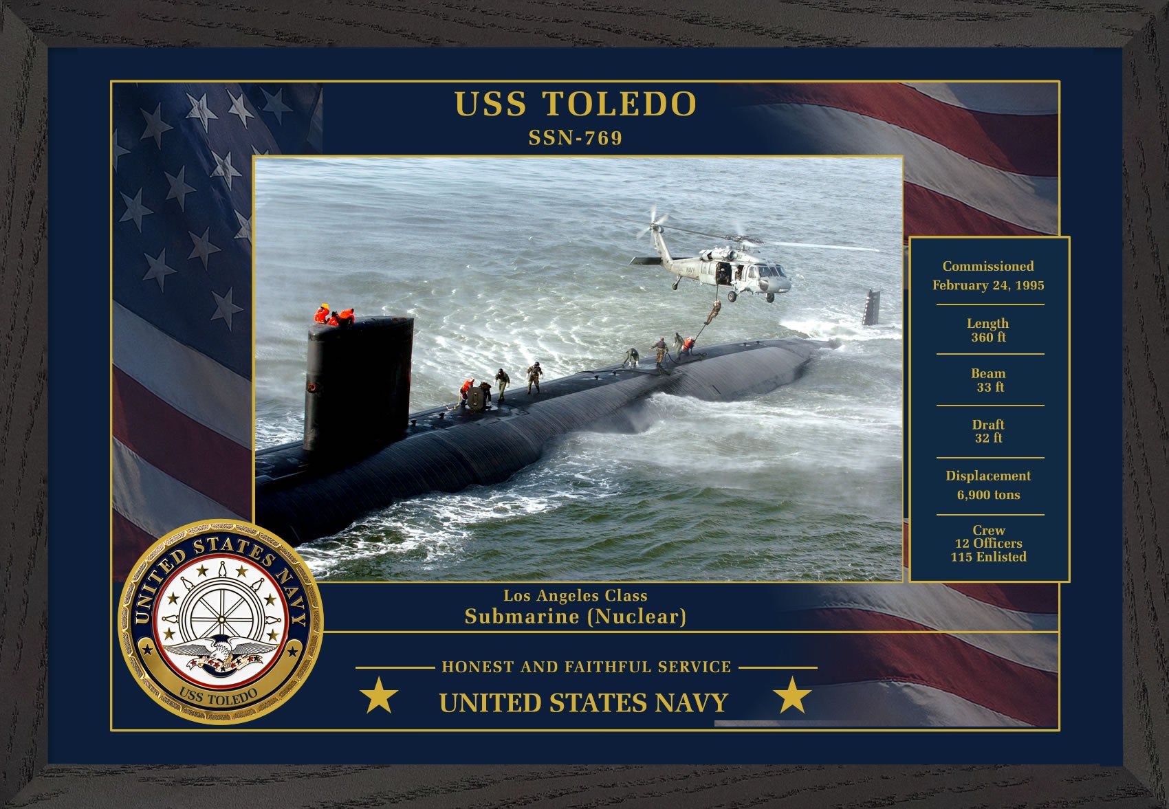 USS Toledo SSN-769 Framed Patriotic Photo