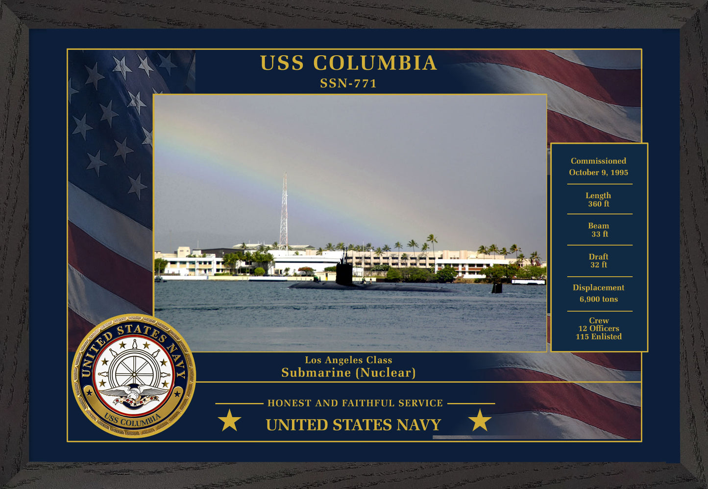 USS Columbia SSN-771 Framed Patriotic Photo