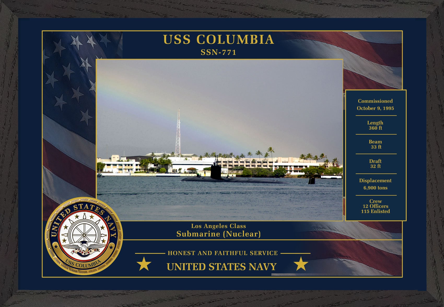 USS Columbia SSN-771 Framed Patriotic Photo
