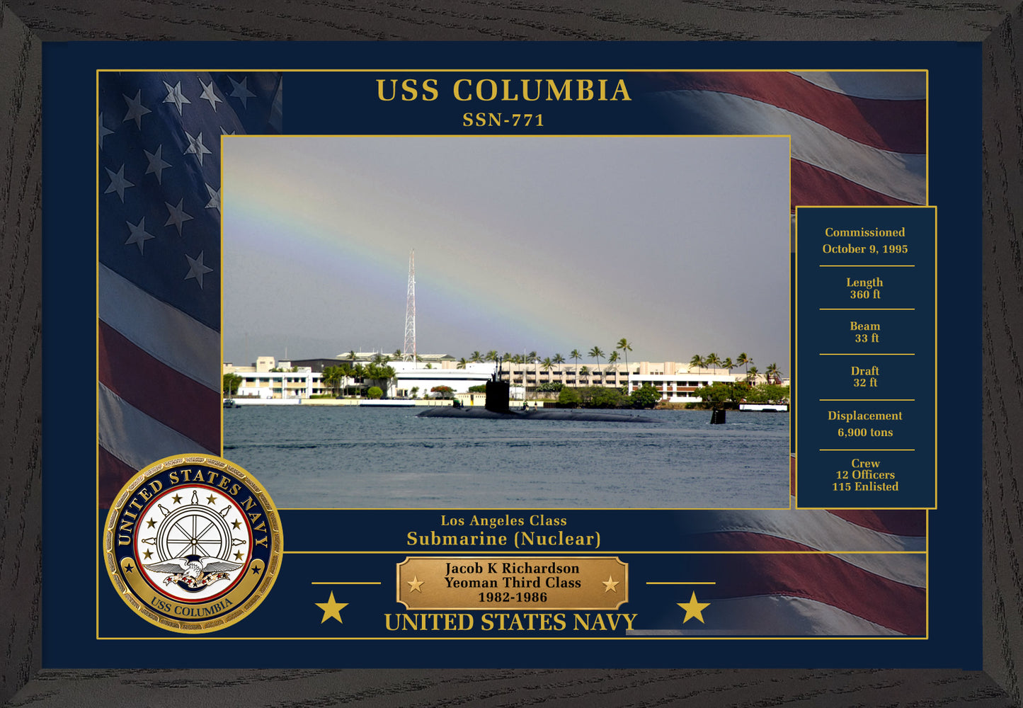 USS Columbia SSN-771 Framed Patriotic Photo