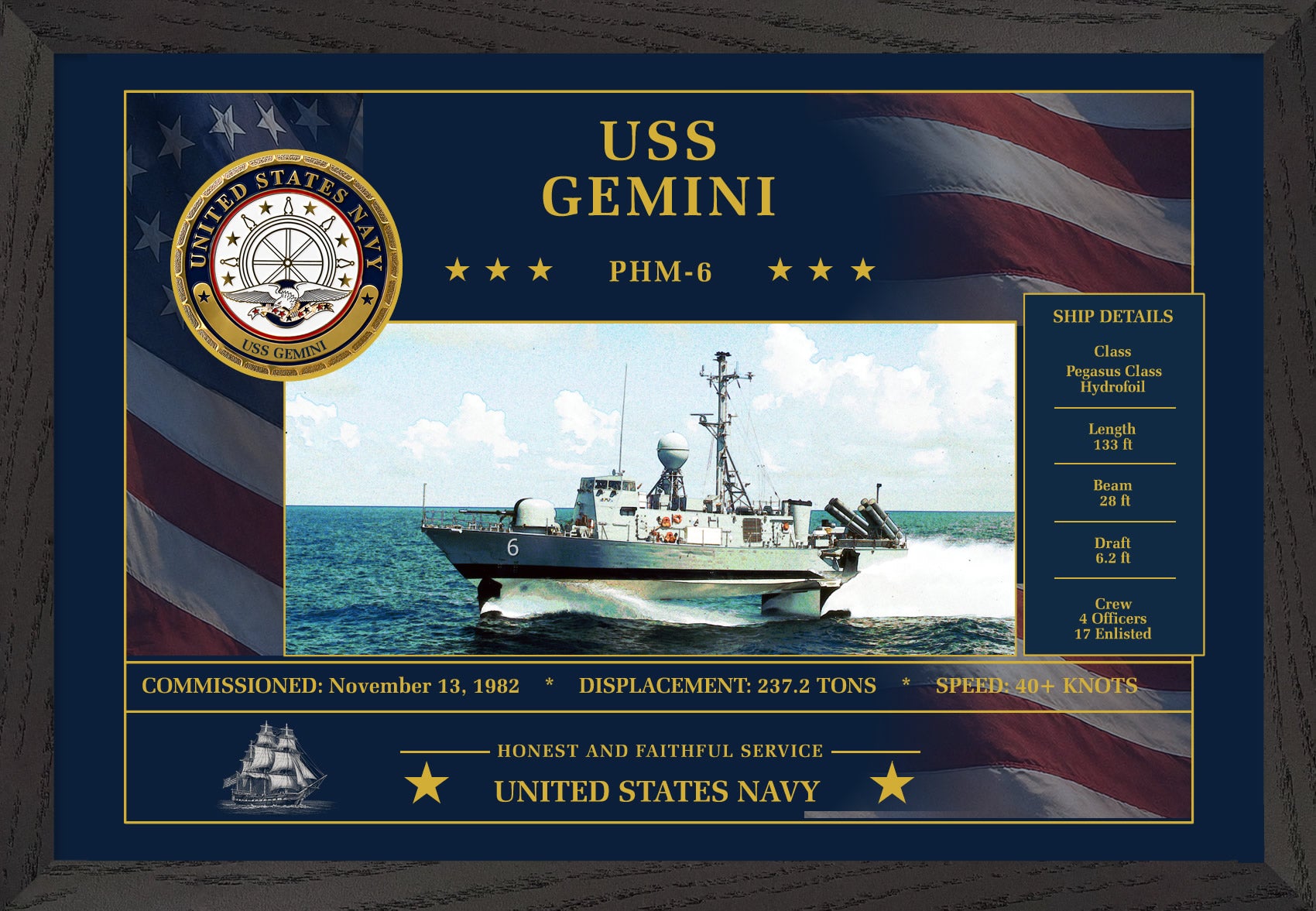 USS Gemini PHM-6 Framed Patriotic Art