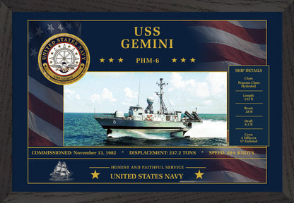USS Gemini PHM-6 Framed Patriotic Art