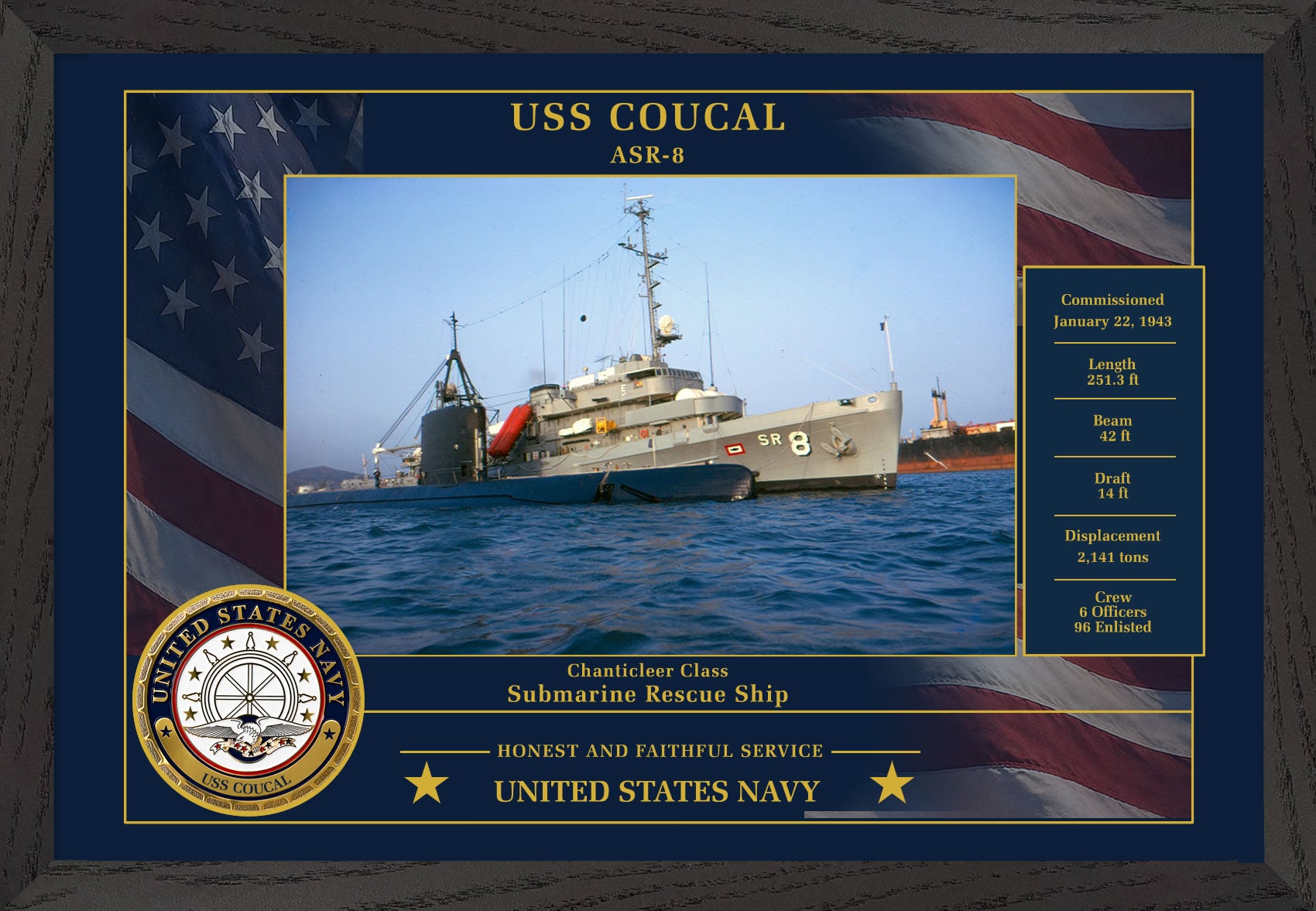 USS Coucal ASR-8 Framed Patriotic Photo