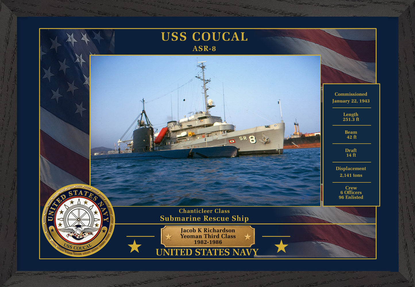 USS Coucal ASR-8 Framed Patriotic Photo