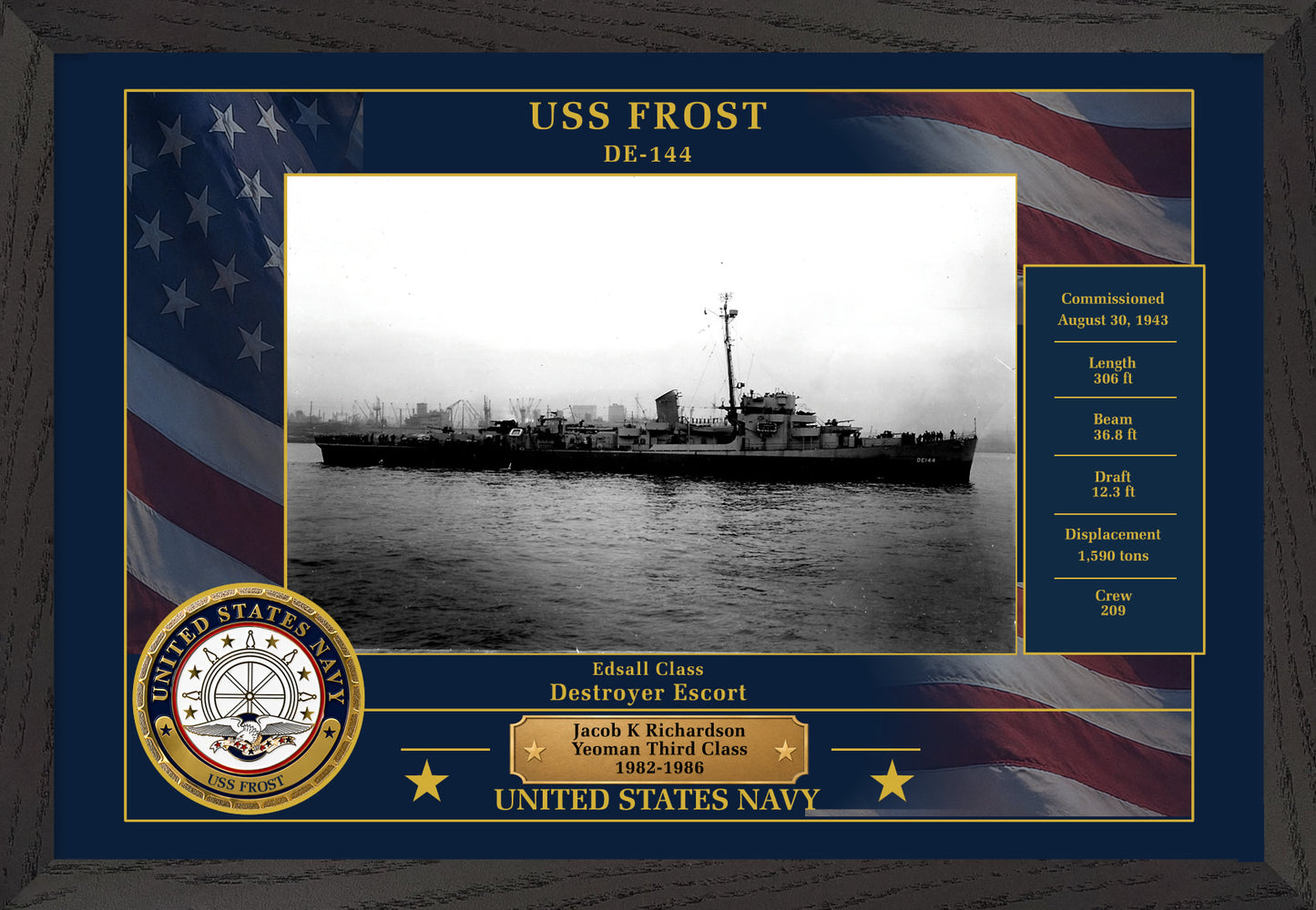 USS Frost DE-144 Framed Patriotic Photo