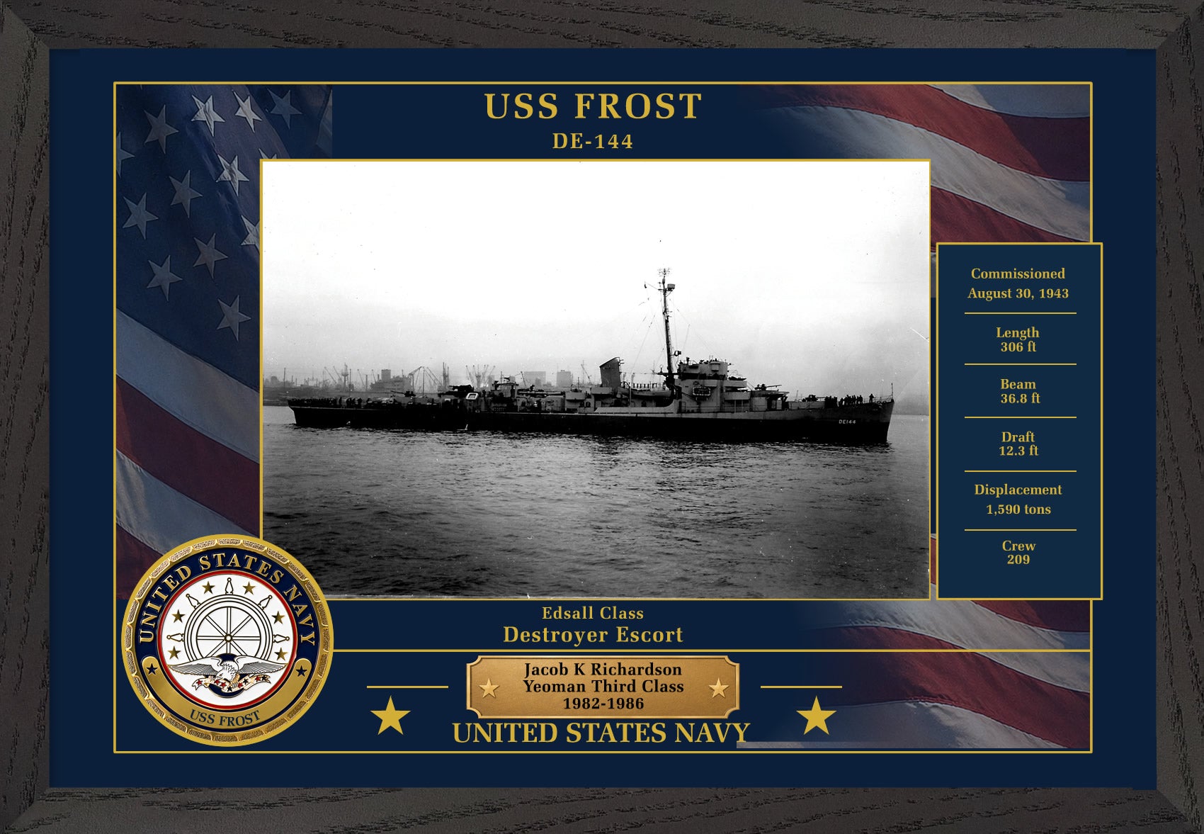 USS Frost DE-144 Framed Patriotic Photo