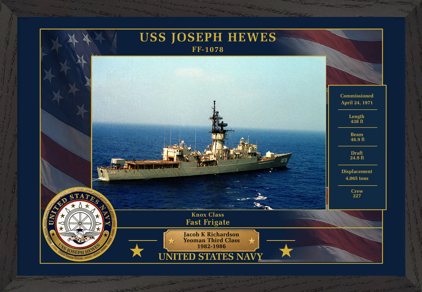 USS Joseph Hewes FF-1078 Framed Patriotic Photo