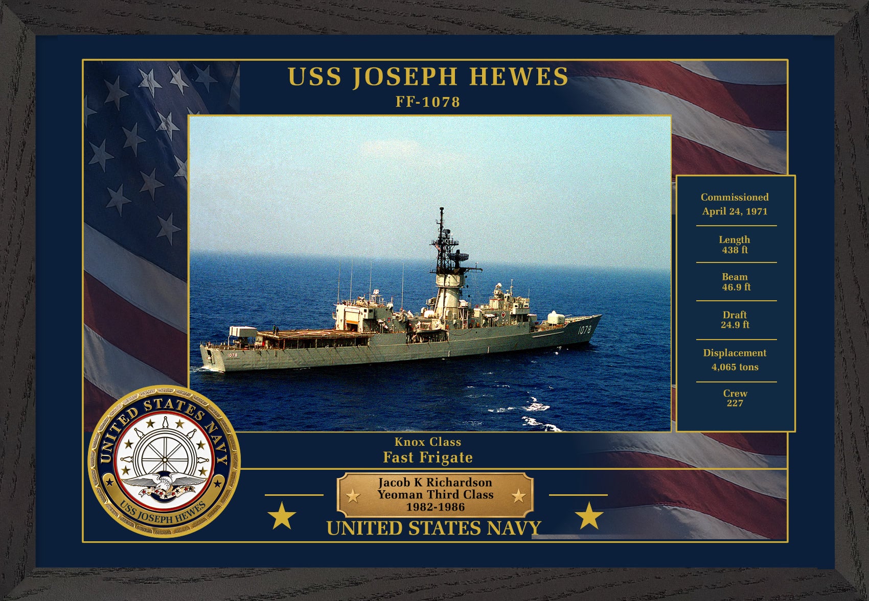 USS Joseph Hewes FF-1078 Framed Patriotic Photo