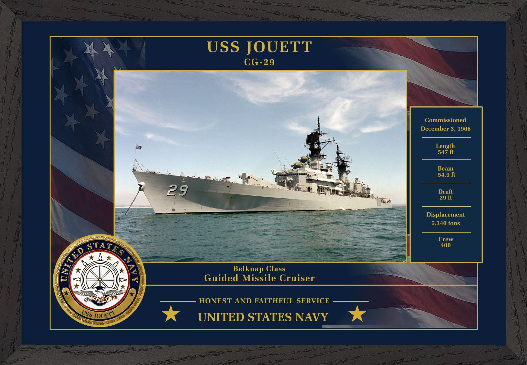 USS Jouett CG-29 Framed Patriotic Photo