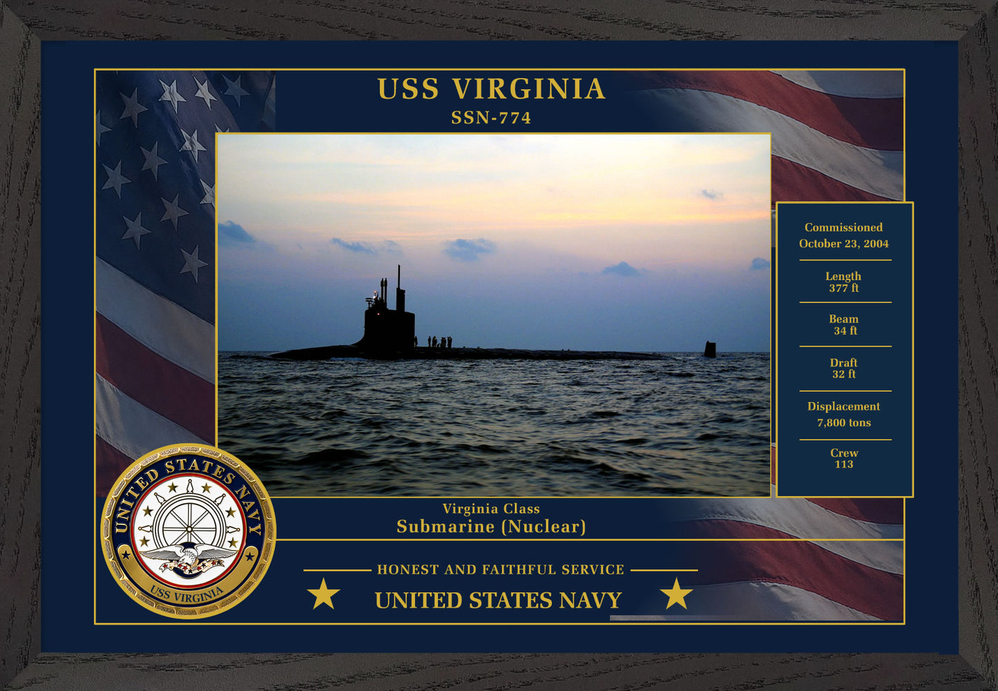 USS Virginia SSN-774 Framed Patriotic Photo