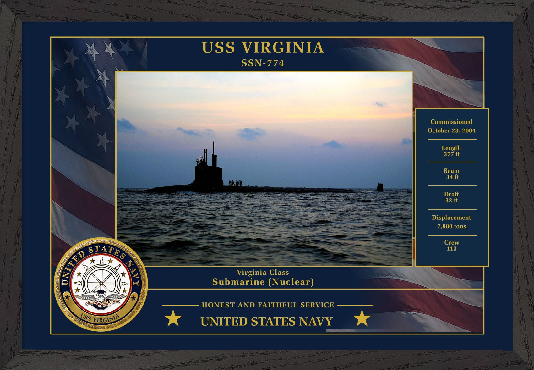 USS Virginia SSN-774 Framed Patriotic Photo