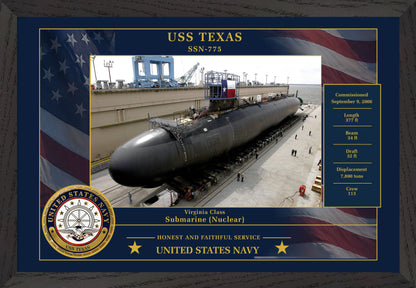 USS Texas SSN-775 Framed Patriotic Photo