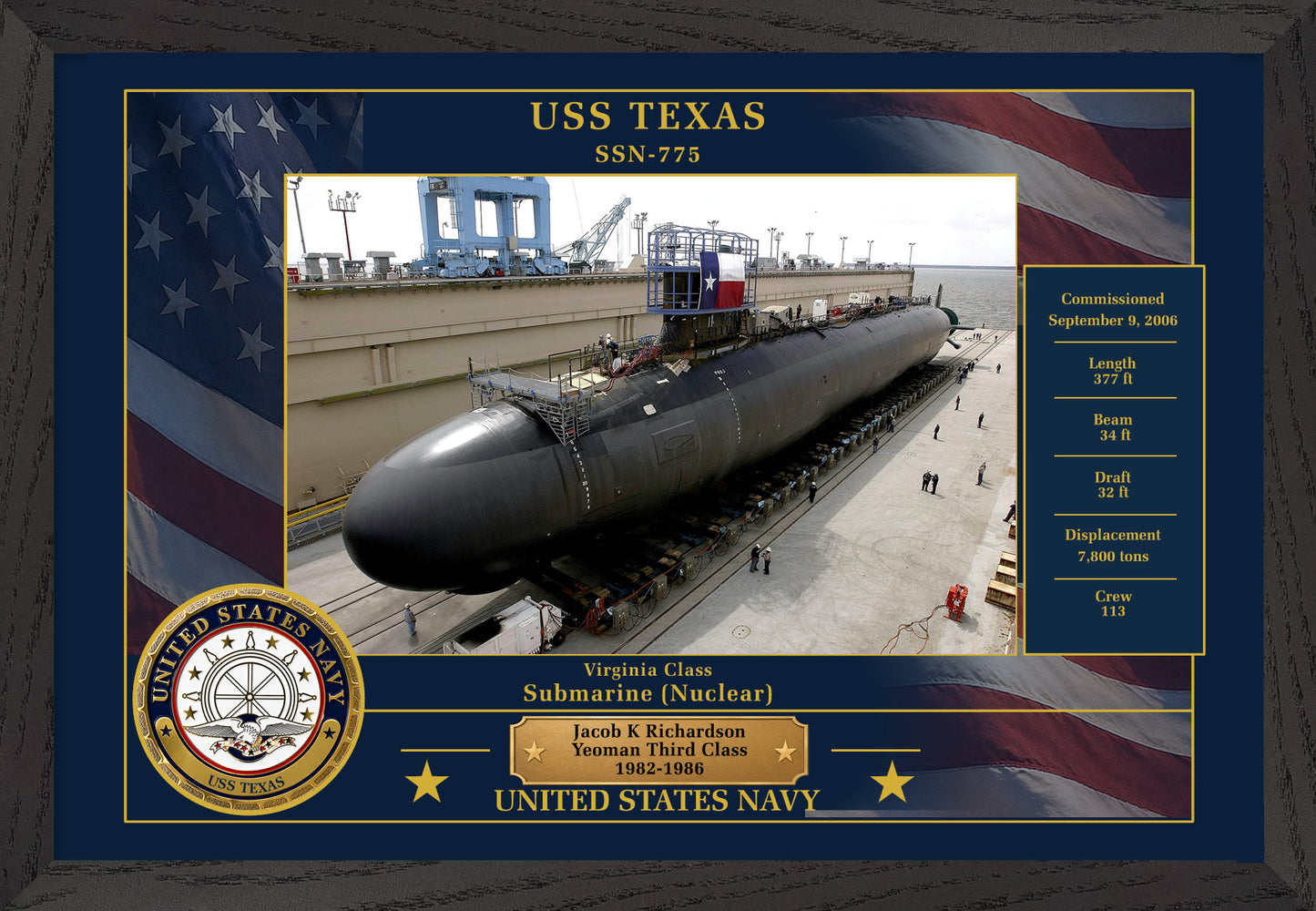 USS Texas SSN-775 Framed Patriotic Photo