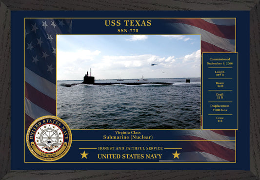 USS Texas SSN-775 Framed Patriotic Photo