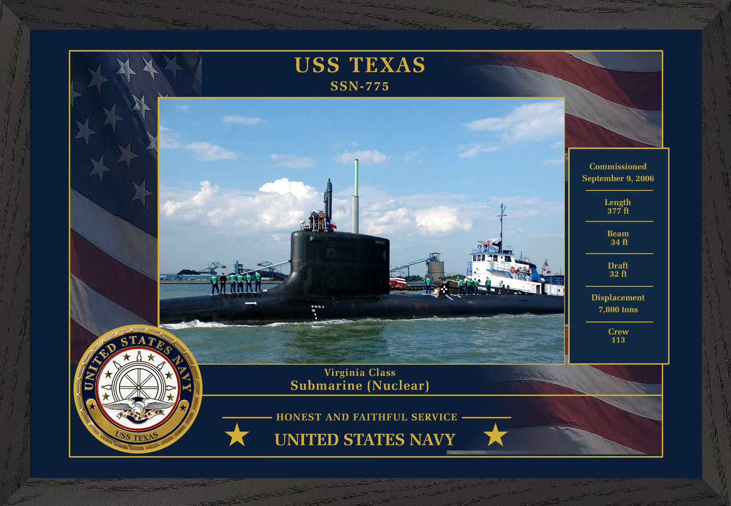 USS Texas SSN-775 Framed Patriotic Photo