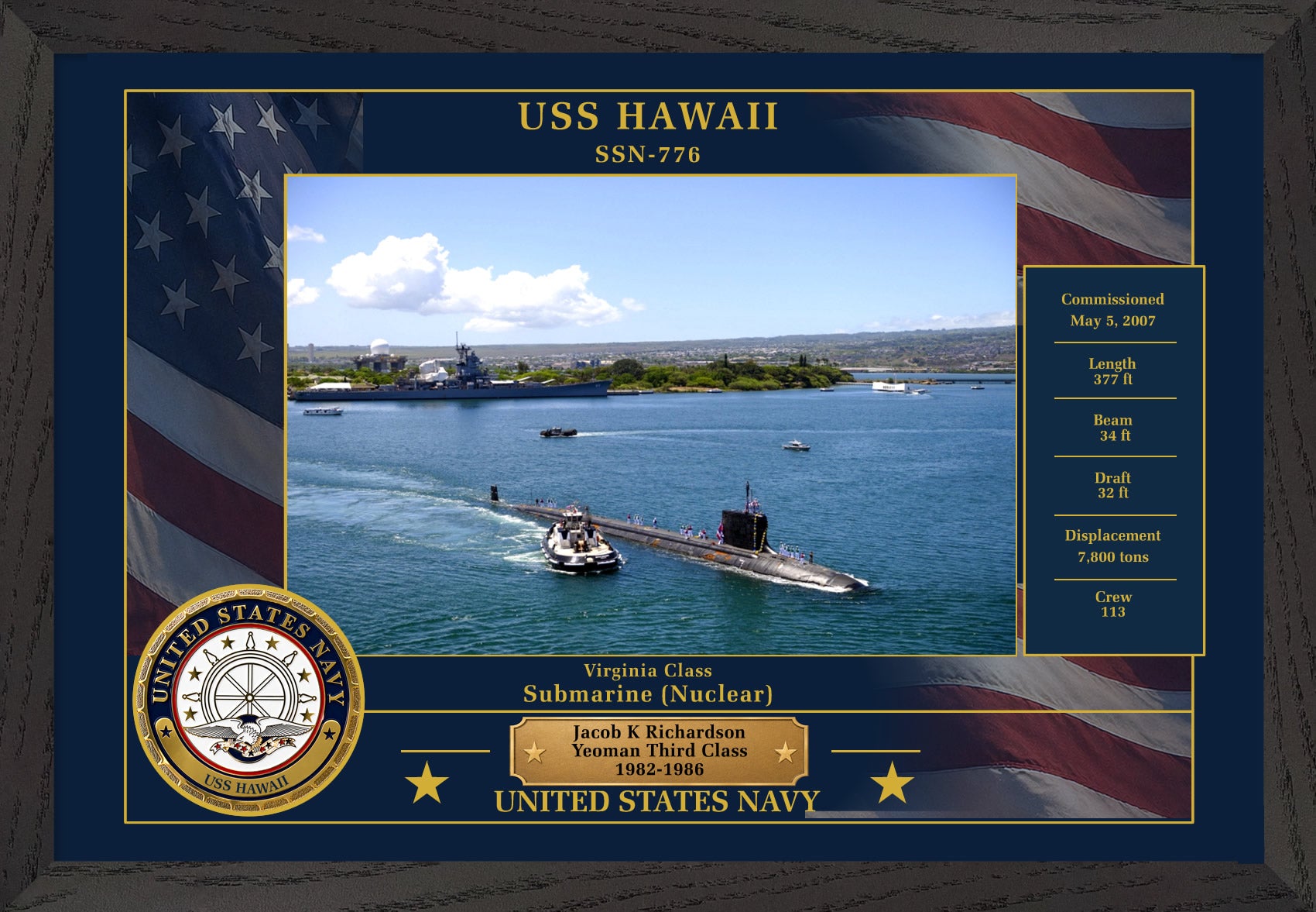 USS Hawaii SSN-776 Framed Patriotic Photo