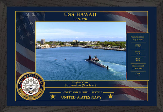 USS Hawaii SSN-776 Framed Patriotic Photo