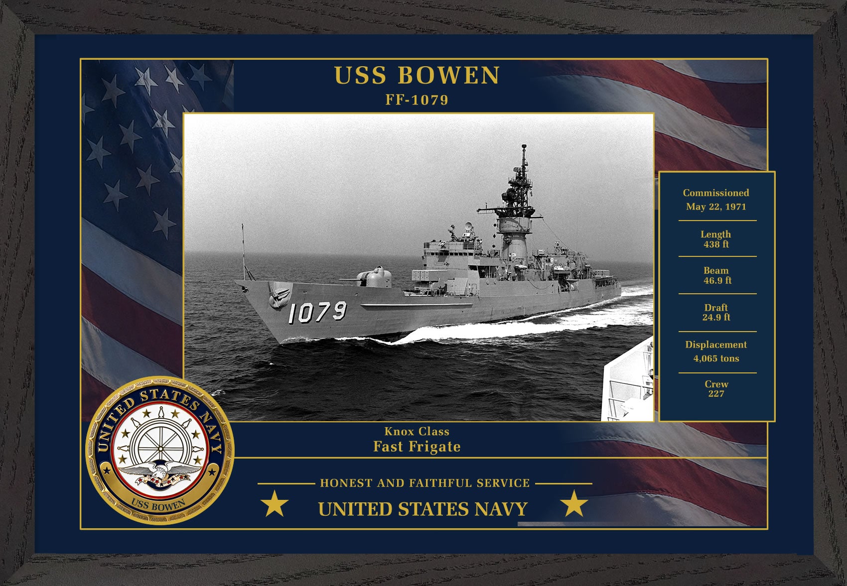 USS Bowen FF-1079 Framed Patriotic Photo