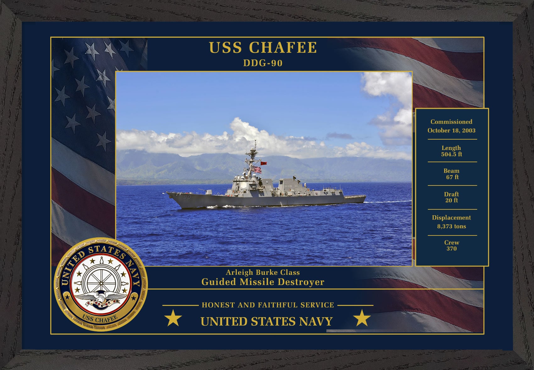USS Chafee DDG-90 Framed Patriotic Photo