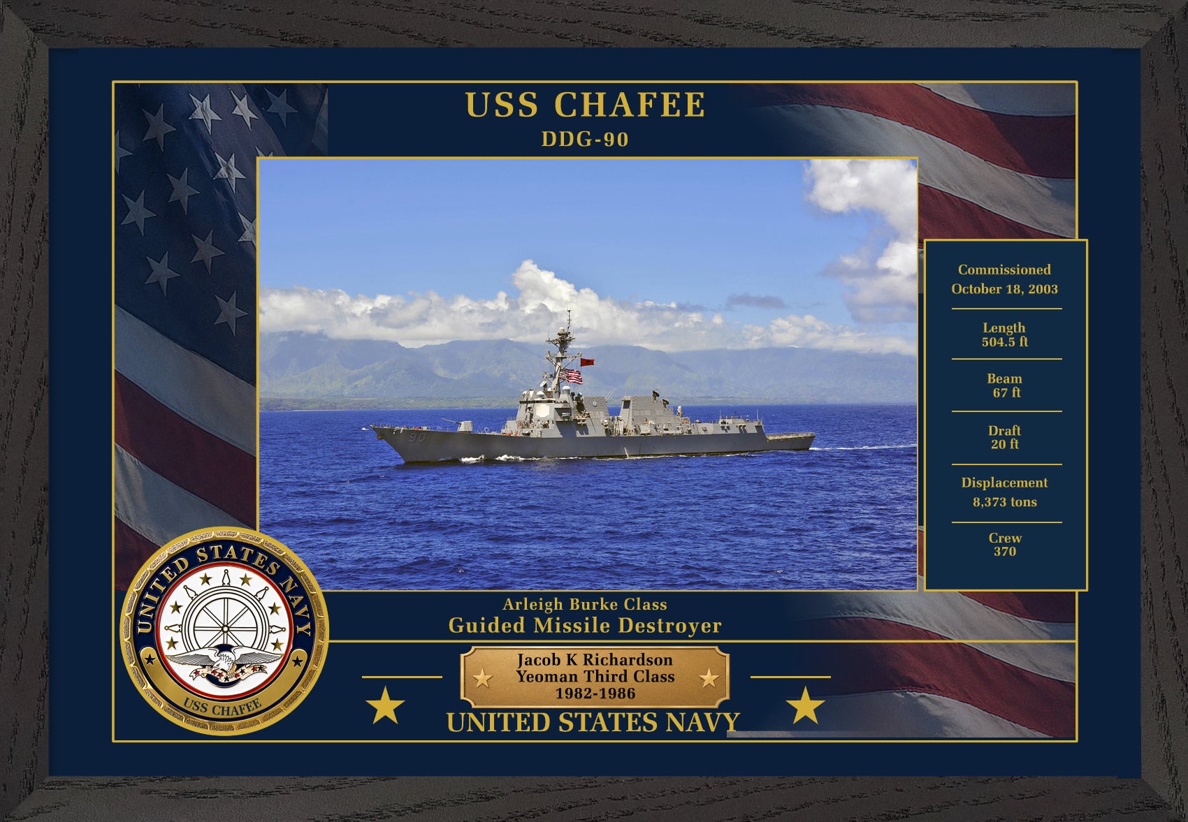 USS Chafee DDG-90 Framed Patriotic Photo