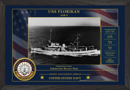 USS Florikan ASR-9 Framed Patriotic Photo