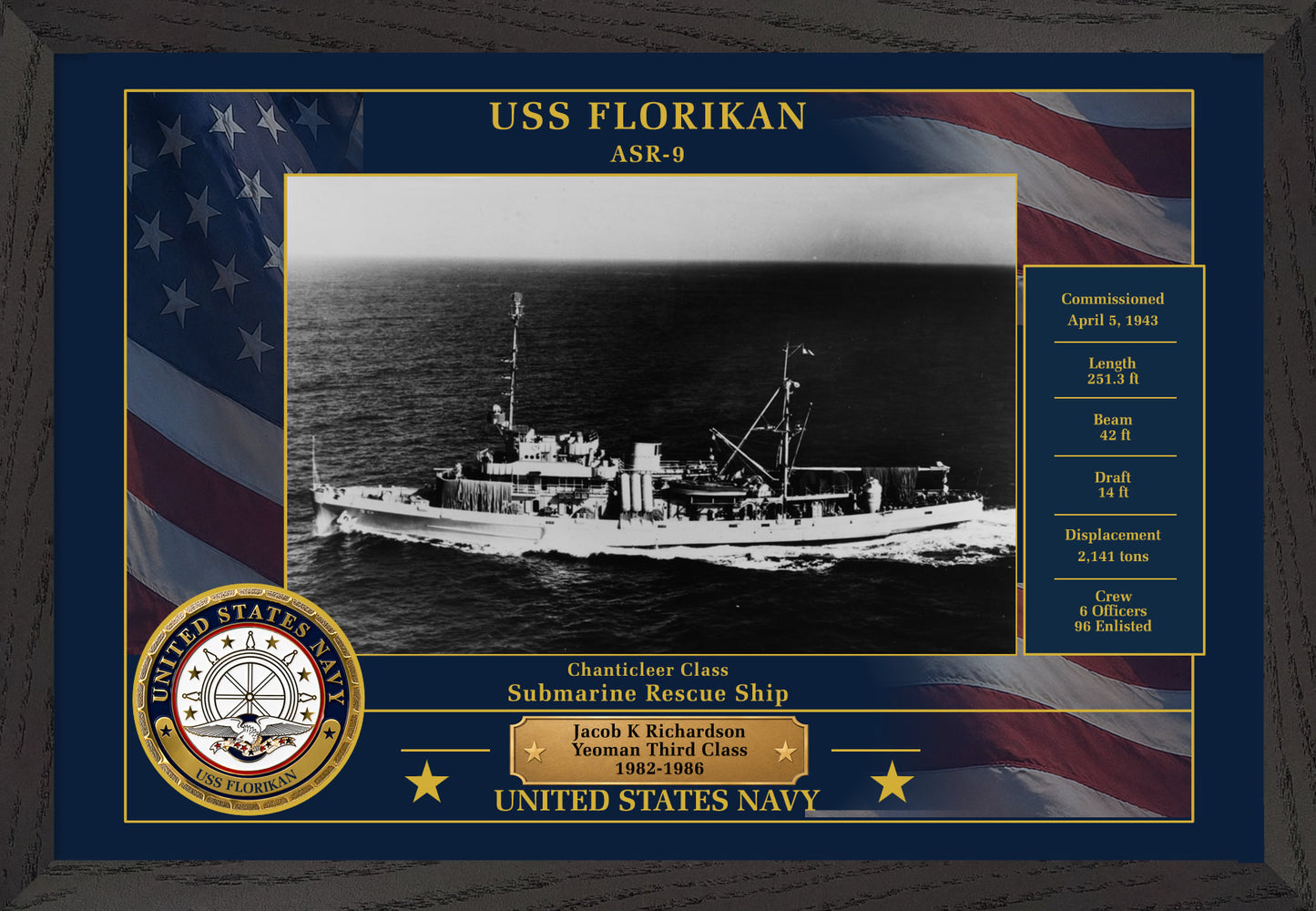 USS Florikan ASR-9 Framed Patriotic Photo