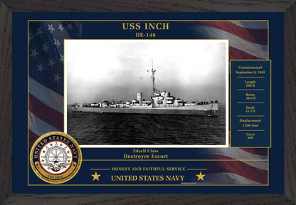 USS Inch DE-146 Framed Patriotic Photo