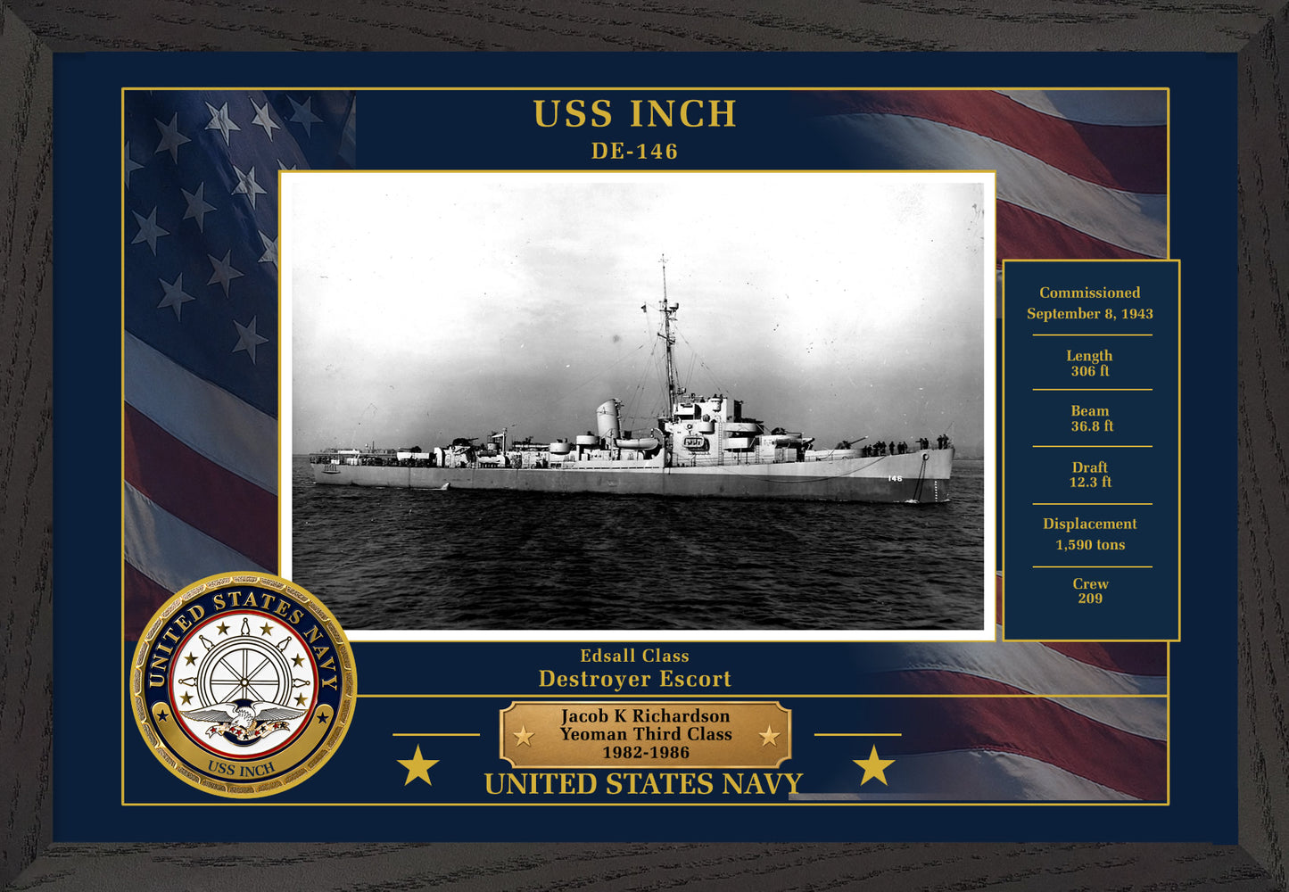 USS Inch DE-146 Framed Patriotic Photo