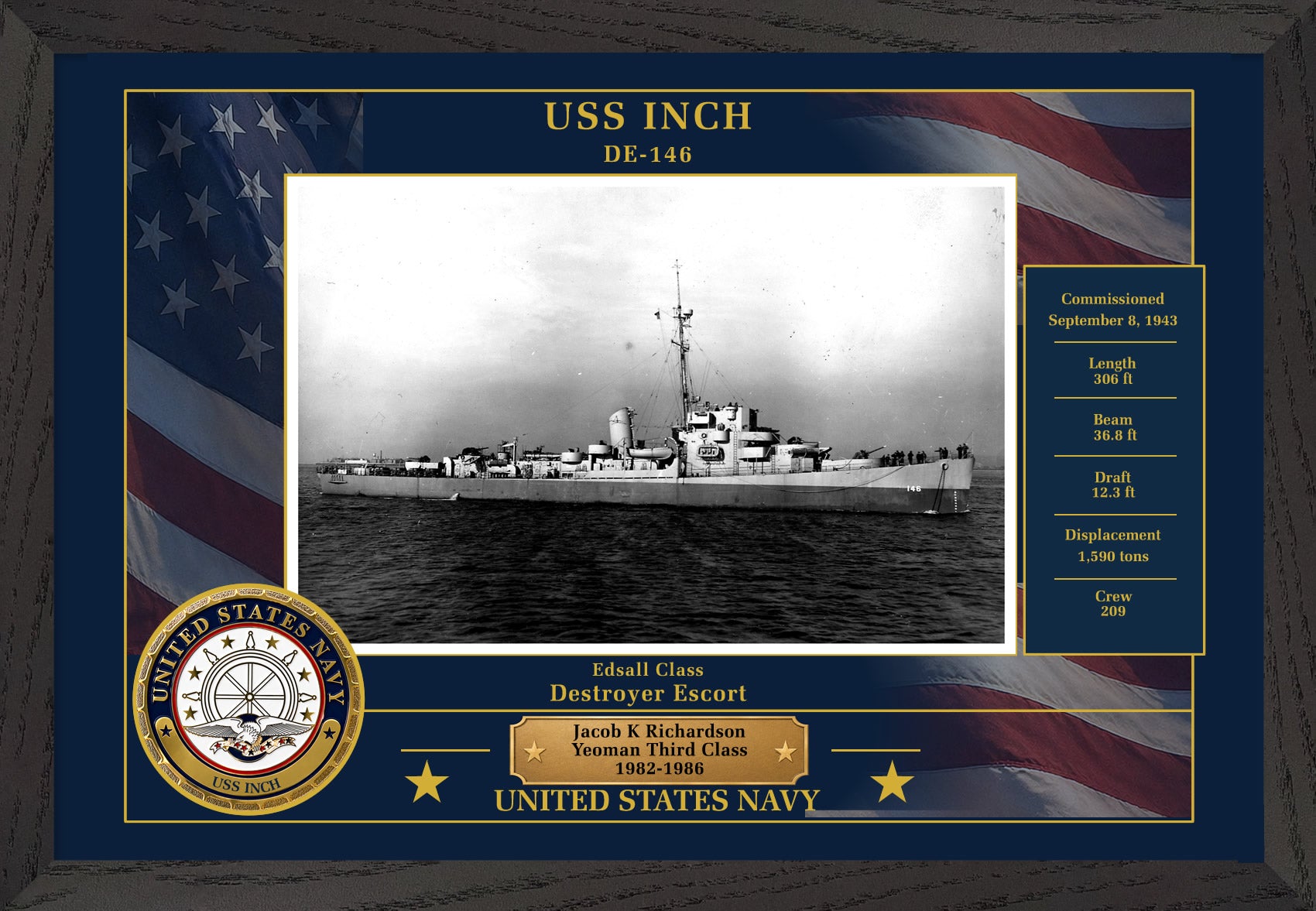 USS Inch DE-146 Framed Patriotic Photo