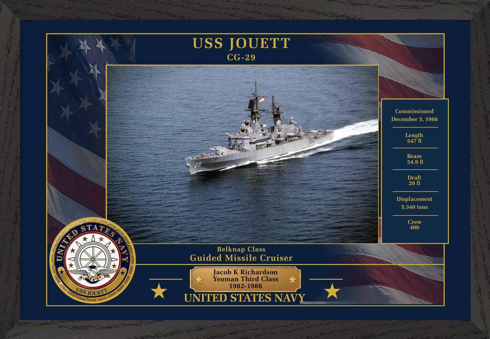 USS Jouett CG-29 Framed Patriotic Photo