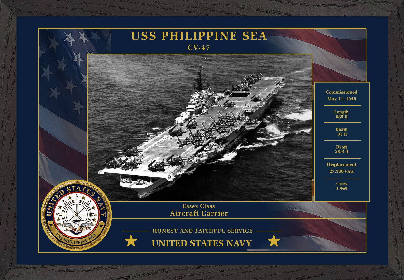 USS Philippine Sea CV-47 Framed Patriotic Photo