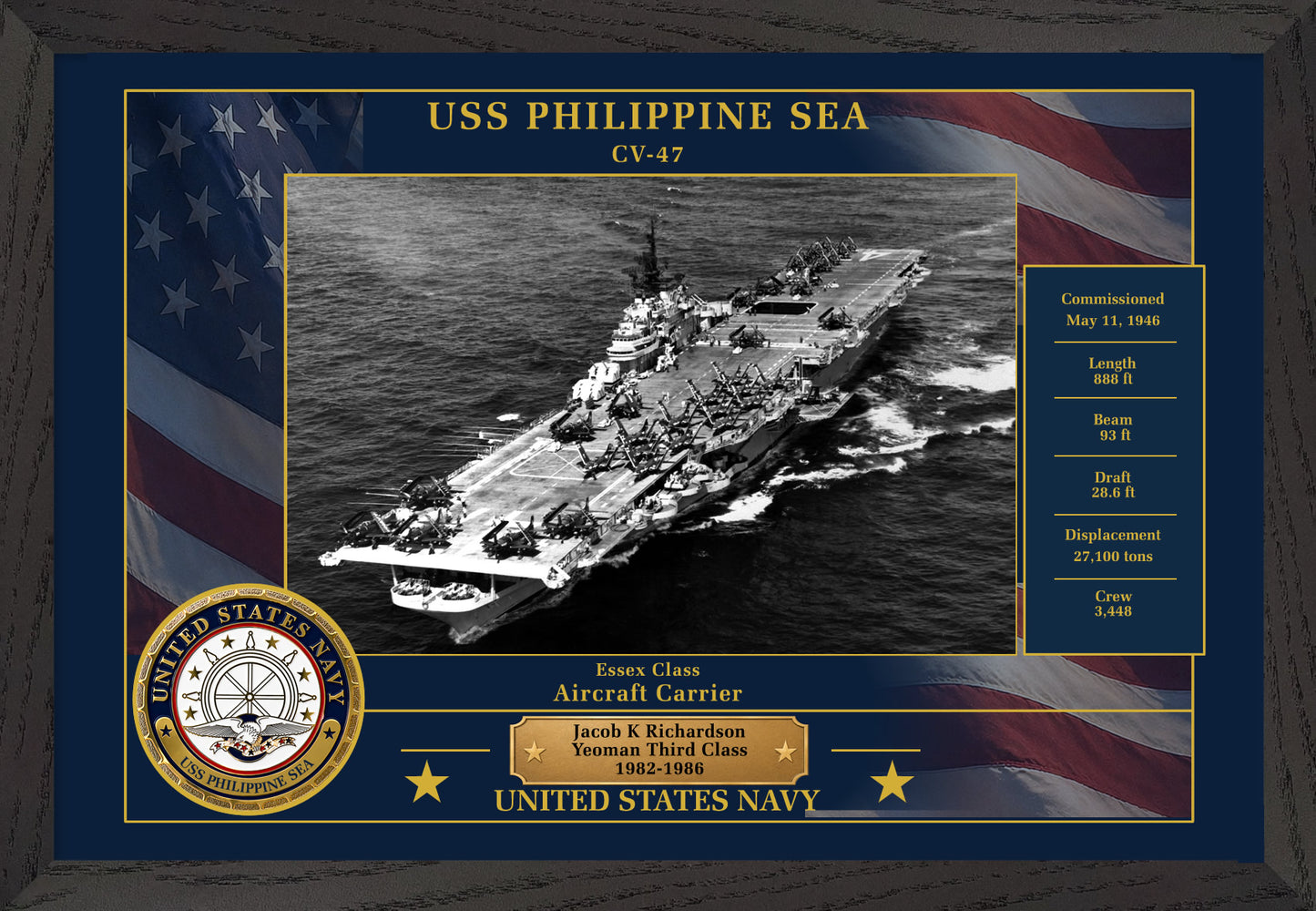 USS Philippine Sea CV-47 Framed Patriotic Photo