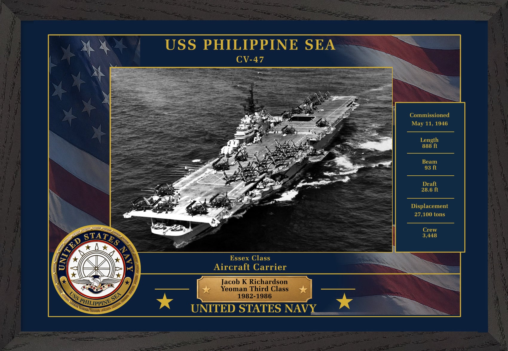 USS Philippine Sea CV-47 Framed Patriotic Photo