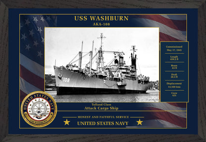 USS Washburn AKA-108 Framed Patriotic Photo