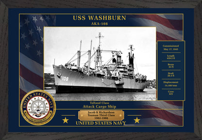USS Washburn AKA-108 Framed Patriotic Photo
