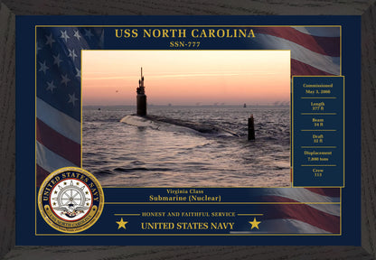 USS North Carolina SSN-777 Framed Patriotic Photo
