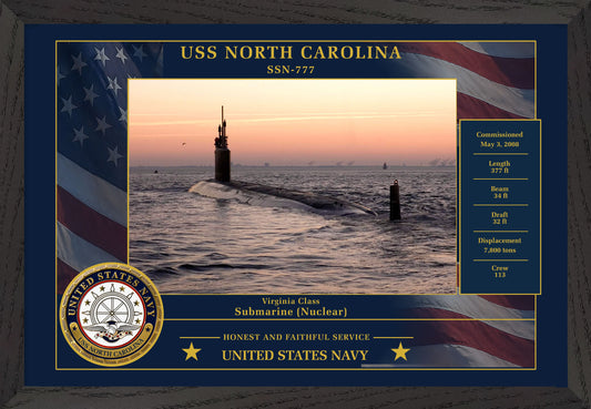 USS North Carolina SSN-777 Framed Patriotic Photo