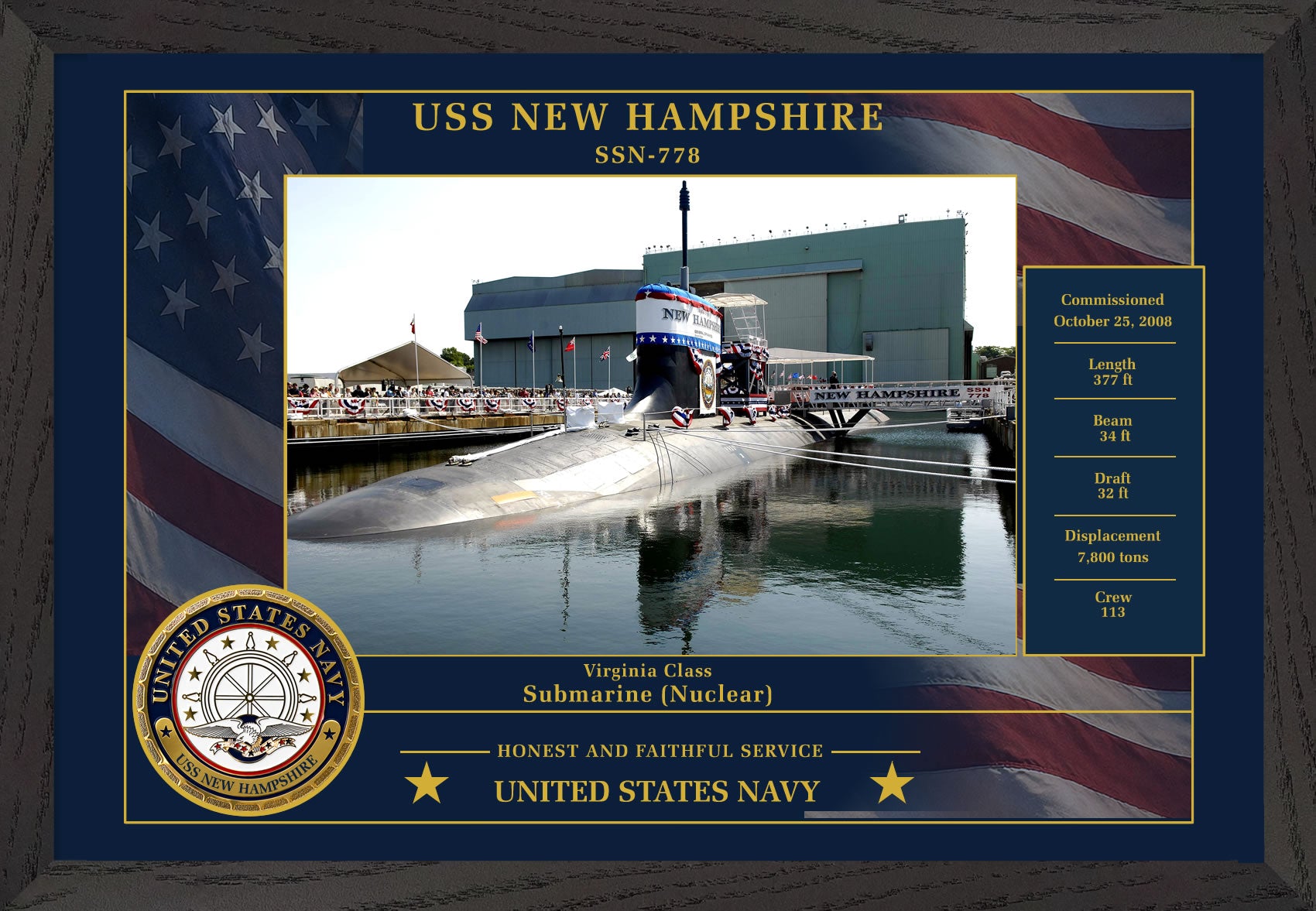 USS New Hampshire SSN-778 Framed Patriotic Photo